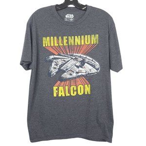 Star Wars Millennium Falcon T Shirt Size L Graphic Spaceship Gray Mad Engine